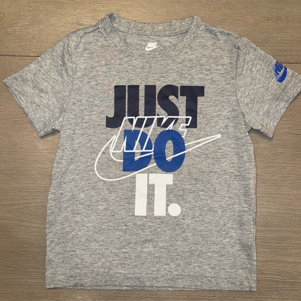 Nike - Kids Gray Tee with Blue Graphic